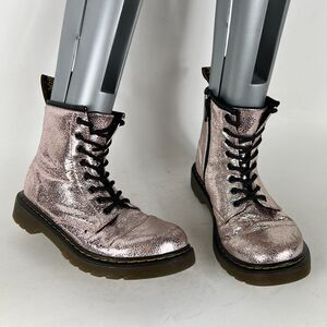 Dr. Martens Junior 1460 Metallic Boots Girls 3 Pink Disco Crinkle Zipper Ankle
